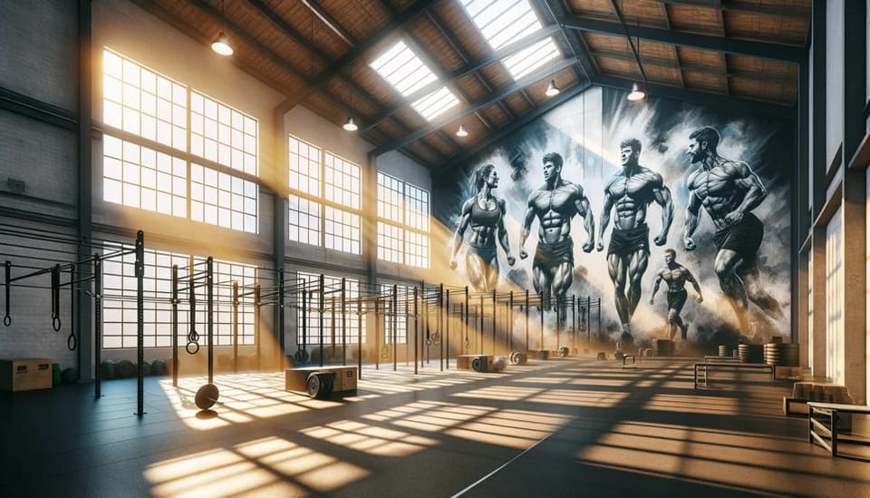 Concept rendering of a gym with a mural of athletes on one wall