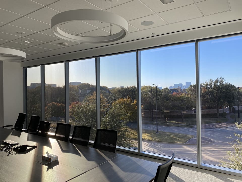 Conference room glass with film installed, clean and clear